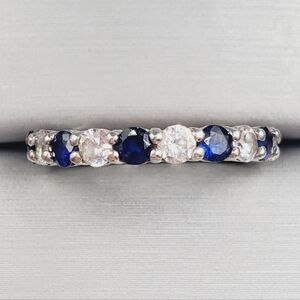 Round Cut Blue Sapphire Eternity Band Ring | 925 Sterling Silver Ring